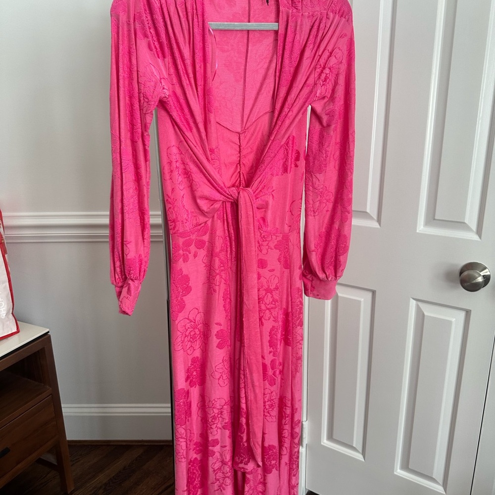 Zara Hot Pink Jacquard Wrap Dress